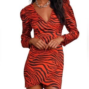 Lulu's Amirah zebra print satin long sleeve mini dress NWT Large